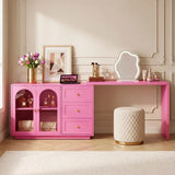 Extendable Vanity Desk 3 Drawer, 1 Door & 2 Door, Pink