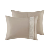 7 Piece Lace Trim Pintucked Farmhouse Comforter Set, Taupe
