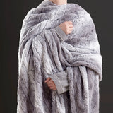 Heated 50x70" Faux Long Fur Electric Throw Blanket, Grey