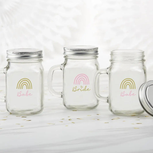 12 oz. Mason Jar Mug with Lid - Boho Rainbow Bride & Babe (Set of 6)