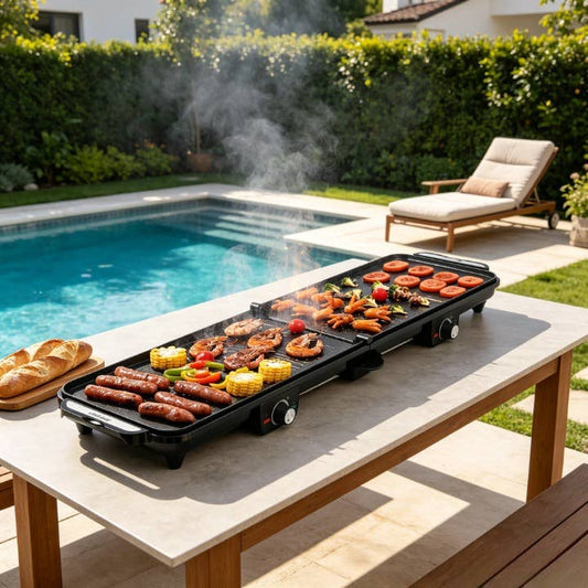 Electric Griddle Flat Grill with 2 Adjustable Temp Knobs