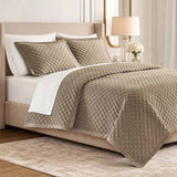 Soft Velvet Cross Stitch Coverlet Set with Shams, Taupe