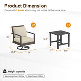3 Pieces Patio Bistro Set with Swivel Chair Small Side Table