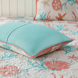 6 Piece Coastal Cotton Sateen Quilt Set, Coral