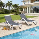 PURPLE LEAF Patio Chaise Lounge Chair Outdoor Plastic Textilene Sun Bathing Recliner Tanning Pool Lounger with 6 Adjustable Position for Outside Beach in-Pool Lawn Poolside