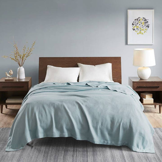 All-Season Egyptian Cotton Woven Bedding Blanket, Blue