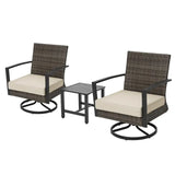 3 Pieces Patio Bistro Set with Swivel Chair and Side Table