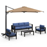 5-Piece Aluminum Patio Sofa Set with Umbrella and Armchairs