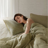 3 Piece Vintage Waffle Washed Comforter Set, Green