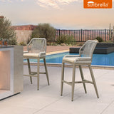 PURPLE LEAF Patio Sunbrella Bar Stools Set of 2 Rattan Bar Aluminum Bar Stool Outdoor Barstools with Back and Cushion for Garden Kitchen Island