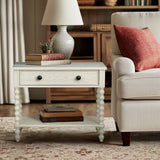 26"H Large Turned Wood Spindle Nightstand, Antique Cream