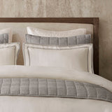 Refined Embroidered Linen Blend Duvet Cover Set, White/Gray