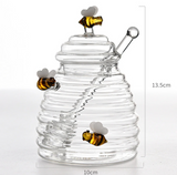 Glass Honey Jar with Lid and Honey Stick Pot