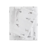 Winter Flannel Cotton Sheet Set, Ski, Light Grey