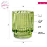 Ribbed Green Glass Votive Candle Holder Set of 6