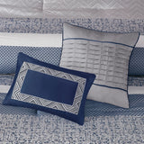 Jacquard Stripe Mosaic 7-Piece Comforter Set, Navy Blue