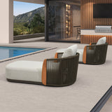 PURPLE LEAF Hailar Olefin Patio Chaise Lounge Chair , Upholstered Pool Lounge Chairs for Outdoor with Teak Armres for Deck, Pool, Lawn, Garden, Courtyard, Porch