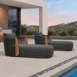 PURPLE LEAF Hailar Olefin Patio Chaise Lounge Chair , Upholstered Pool Lounge Chairs for Outdoor with Teak Armres for Deck, Pool, Lawn, Garden, Courtyard, Porch