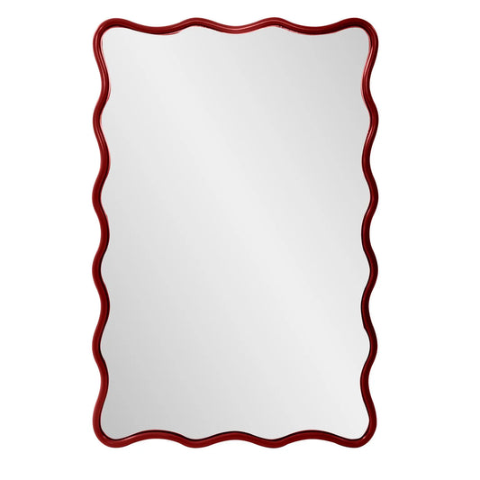 Maya Rectangular Waved Edge Mirror in Glossy Burgundy
