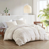 Grid Pattern Soft Washed Pleated Duvet Cover Set, Neutral