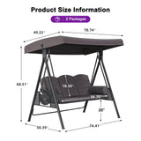 PURPLE LEAF Outdoor Porch Swing with Stand, 3-seat Swing Chair