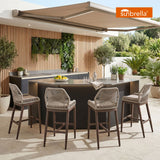 PURPLE LEAF Patio Sunbrella Bar Stools Set of 2 Rattan Bar Aluminum Bar Stool Outdoor Barstools with Back and Cushion for Garden Kitchen Island