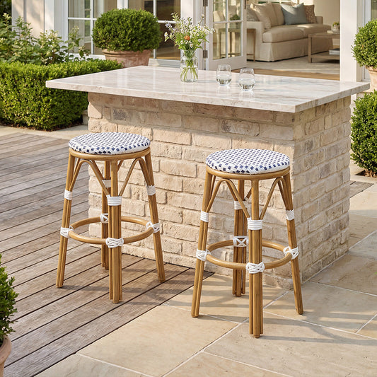 PURPLE LEAF Patio Round Bar Stools Set of 2 Outdoor Backless Barstools Woven Rattan Bar Chair for Indoor Kitchen Island Bistros Cafe Restaurant
