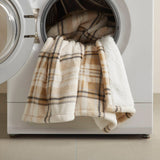 Plaid Velvety Shepra Heated Throw, Tan