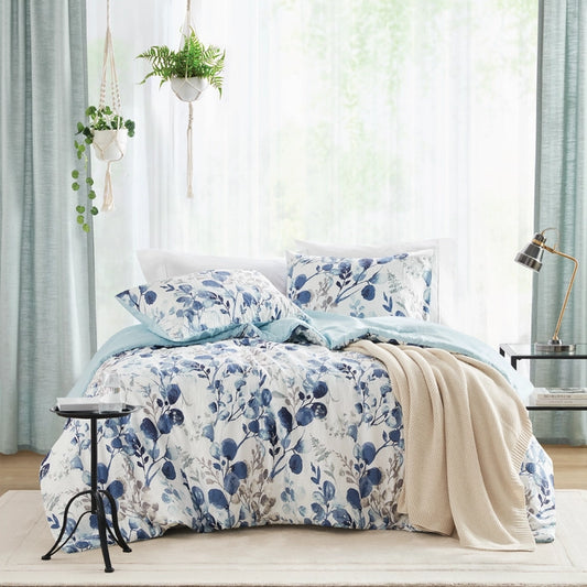 Reversible Floral Seersucker Comforter Set, Navy/Blue