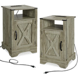 Nightstand with Charging Station Wooden End Table