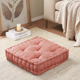 Tufted Chenille Square Floor Pillow Cushion, Dusty Peach