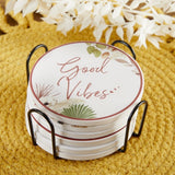 Boho Ceramic Coaster Set of 6 with Holder