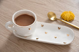 Set of 2 Gold Porcelain Espresso Cups & Saucers