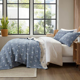 3 Piece Reversible Rustic Coverlet Set, Blue