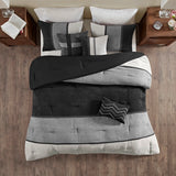 Palizzate Suede 7PC Comforter/6PC Duvet Cover Set, Black