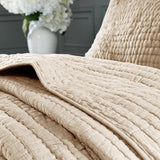 3 Piece Hand Quilted Cotton Quilt Set, Linen