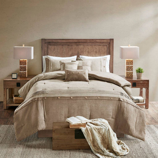 Lodge Cabin Microsuede 7-Piece Comforter Set, Taupe