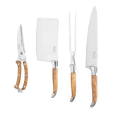 4-Piece Laguiole Chef Knife Set Olive Wood Handles