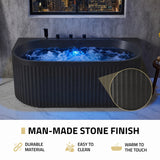 Stone Belle 67 x 32 Combination Flat Bottom Freestanding Bathtub with Center Drain in Black with Massage jets and Lights