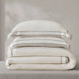 Refined Embroidered Linen Blend Duvet Cover Set, White/Gray