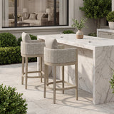 PURPLE LEAF Sanori Outdoor Bar Stools Set of 2 Modern Olefin Weaving Bar Chairs with Backrest Pillow for Patio, Poolside or Indoor