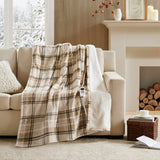 Plaid Velvety Shepra Heated Throw, Tan