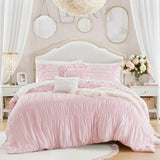 Shabby Chic Ruched Microfiber Comforter Set, Pink