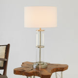 Echo Brushed Nickel Table Lamp with On/Off Switch Clear Glass Body Metal Base