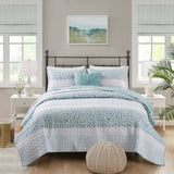 4 Piece Seersucker Quilt Set with Throw Pillow, Aqua