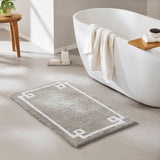 High Pile Bordered Bathroom Rug, Grey