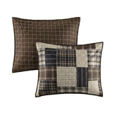 3 Piece Reversible Patchwork Printed Quilt Set, Black/Brown