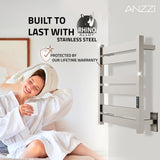 ANZZI Starling Series 6-Bar Wall Mounted Towel Warmer (20.87" L x 20.47" W), Dual Installation, Digital Control Panel, Rhino Alloy Certified Stainless Steel