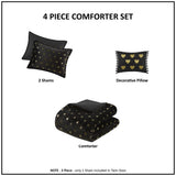 Gold Metallic Printed Plush Comforter Set, Black