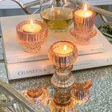Rose Gold Ribbed Glass Candle Holders Set of 6